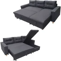 Happy Garden Canapé d'angle convertible WADE 3 places gris anthracite