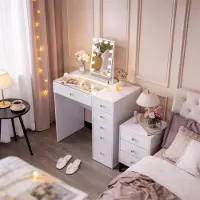 Vanitii Miroir de maquillage LED 30cm x 41cm avec éclairage Rotation 360° Miroir cosmétique à intensité variable pour le maquillage avec lumière 3 couleurs de lumière Blanc