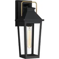 QUOIZEL Elstead Buckley Aussenwandleuchte E27 mattschwarz und Messing Akzente Glas klar IP44 Anti-Meerwasser (E27, IP44)