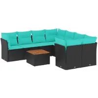 vidaXL Ensemble de salon de jardin 9 pièces avec coussins noir poly rotin