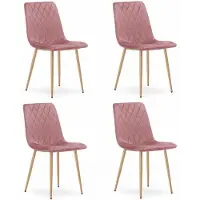 Leobert Chaise Valora TURIN, velours rose, pieds bois x4 - Lot de 4 chaises aspect rose et bois