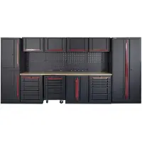 HBM Système d'atelier modulaire professionnel Deluxe, 17 pièces, noir et rouge