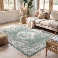 FRAAI Tapis vintage - Spring Medallion Vert/Crème | 140x200 cm | Rectangulaire | Pile courte