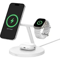 Belkin Chargeur Sans Fil Magnétique 3-en-1 Boostcharge Pro Qi2 15 W Avec Charge Rapide Apple Watch - Blanc