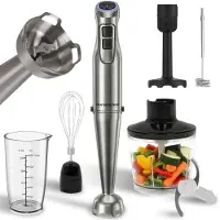 AoraKitchen Pied mixeur - - Set de 6 Piece - 1000W - Turbo - Mousseur à lait - Hachoir - Verre doseur - Fouet