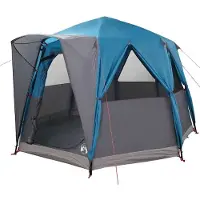 vidaXL Tente cabane 3 personnes avec toit, bleu et gris, 320 x 320 x 203 cm