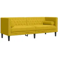 vidaXL Canapé Chesterfield avec traversins 3 places jaune velours
