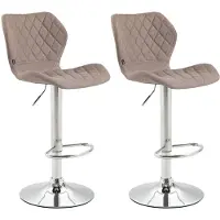 CLP Lot de 2 tabourets de bar en tissu Cork, pivotants et réglables en hauteur, structure couleur taupe et chromée