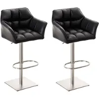 CLP Lot de 2 tabourets de bar Damaso en similicuir, pivotants et réglables en hauteur, structure noire couleur acier inoxydable