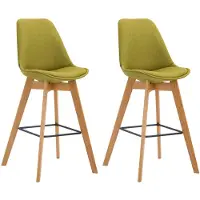 CLP Ensemble de 2 tabourets de bar Metz, revêtus en tissu avec dossier et repose-pieds | Couleur : vert, structure : couleur bois naturel
