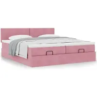 vidaXL Ottoman-lit avec matelas rose 160x200 cm velours