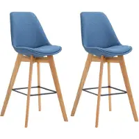 CLP Ensemble de 2 tabourets de bar Metz, revêtus de tissu avec dossier et repose-pieds | Couleur : bleu, structure : couleur bois naturel