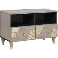 vidaXL Meuble TV avec tiroirs, gris, 70 x 33 x 46 cm, bois massif de manguier