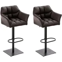 CLP Lot de 2 tabourets de bar Damaso en similicuir, pivotants et réglables en hauteur, marron, structure noire