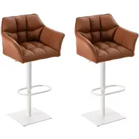 CLP Lot de 2 tabourets de bar Damaso en similicuir, pivotants et réglables en hauteur, couleur marron clair, structure blanche
