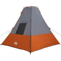 vidaXL Tente tipi pour 6 personnes, imperméable, gris et orange, en tissu taffetas
