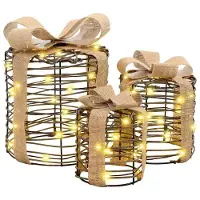 vidaXL Décoration de boîte cadeau avec 60 LED 3 pcs Blanc chaud Rotin