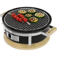 Kitchenbrothers Kamado Hibachi Grill - Sans PFAS - Barbecue au charbon de bois - Shichirin Table Grill - Round BBQ - Barbecue en céramique - Noir