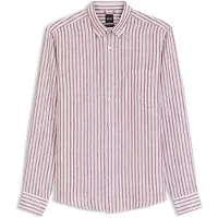 BOSS Chemise Regular à pointes boutonnées en lin à rayures