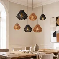LumenXL Suspension à 6 lumières Ivero en corde de papier noir et marron