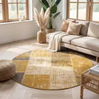 FRAAI Tapis patchwork rond - Spring Jaune Ocre/Taupe | Ø 100 cm | Rond | Pile courte