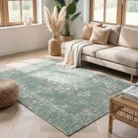 FRAAI Tapis vintage - Spring Ethnic Vert/Crème | 120x170 cm | Rectangulaire | Pile courte