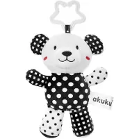 Akuku Peluche avec hochet Ourson noir et blanc