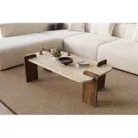 Skye Decor , Leapiri - Travertin, Noyer, Table basse, Travertin, 100 % aggloméré mélaminé, 120 x 60 x 35 cm