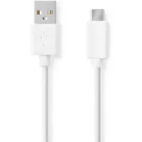 Nedis Câble USB | USB 2.0 | USB-A mâle | USB-C mâle | 60 W | 480 Mbps | Nickelé | 2,00 m | Rond | PVC | Blanc | Boîte
