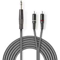 Nedis Câble audio stéréo - Fiche 6,35 mm - 2x fiche RCA - Nickelé - 1,50 m - Rond - Gris foncé - Gaine carton