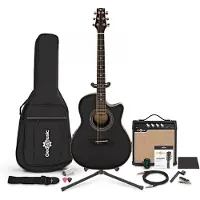 Gear4Music Pack Complet avec Guitare Électro-Acoustique Roundback Noir
