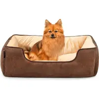 Lionto Lit pour chien - 2-en-1 panier réversible, rembourré doux & facile d'entretien, avec entrée profonde, 80x60 cm, brun/beige
