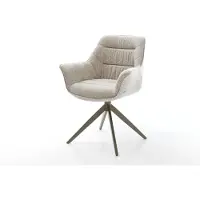 DELIFE Chaise-pivotante Kaira-Flex tissu tissé doux beige pied croisé large aspect titane pivotement sur 360° fonction bascule
