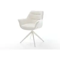 DELIFE Chaise-pivotante Kaira-Flex bouclé doux beige pied croisé large blanc pivotement sur 360° fonction bascule