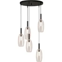 Masterlight Lampe pendante 5L vide Lido Olive avec du verre transparent Ø 11,5 cm