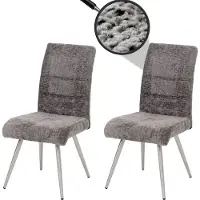 Mendler Fauteuil de salle à manger HWC-G55, chaise de cuisine avec dossier, en acier inoxydable brossé, revêtue de tissu chenille, couleur gris foncé