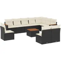 vidaXL Ensemble de salon de jardin 11 pièces avec coussins noir poly rotin