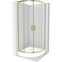 Mexen Rio paroi de douche semi-circulaire 80 x 80 cm, Transparent, Or + receveur de douche Rio, Blanc - 863-080-080-50-00-4710