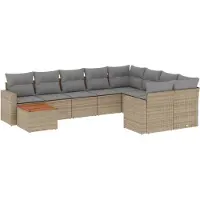 vidaXL Ensemble de salon de jardin 10 pièces avec coussins Beige Poly Rattan