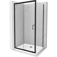 Mexen Apia Paroi de douche pliante 100 x 70 cm, Transparent, Noir + Receveur de douche plat, Blanc- 840-100-070-70-00-4010B