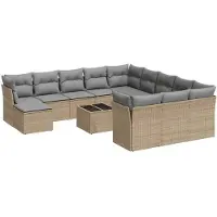 vidaXL Ensemble de 13 canapés de jardin avec coussins Beige Poly Rattan
