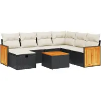 vidaXL Ensemble de jardin canapé 8 pièces avec coussins noir poly rotin