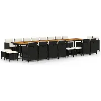 vidaXL 21 pcs. salon de jardin avec coussins noir poly rotin
