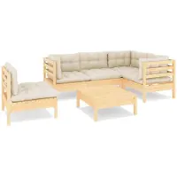 vidaXL Ensemble salon de jardin 6 pièces avec coussins Crème Pin