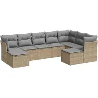 vidaXL Ensemble de salon de jardin 9 pièces avec coussins beige Poly rotin