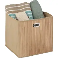 Relaxdays Panier de rangement en bambou, petit panier de salle de bain carré, panier d'étagère haut en tissu, D x L x H : 31 x 31 x 31 cm, pliable, couleur naturelle