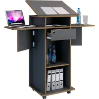 VCM Bureau du haut-parleur Wood Mobile | Dimensions env. H. 107 à 128 cm x L. 60 à 123 cm x D. 44 cm | Roulable avec tiroir | Bureau | Table debout - Salia