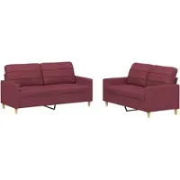 vidaXL Ensemble de canapés 2 pièces avec coussins vin rouge Tissu