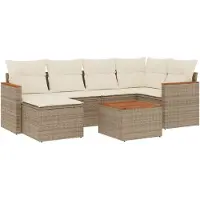 vidaXL Ensemble de salon de jardin 7 pièces avec coussins Beige Poly Rattan