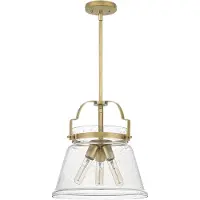 QUOIZEL Elstead Wimberley Lampe à suspendre E27 triple laiton vieilli Transparent avec bulles d'air